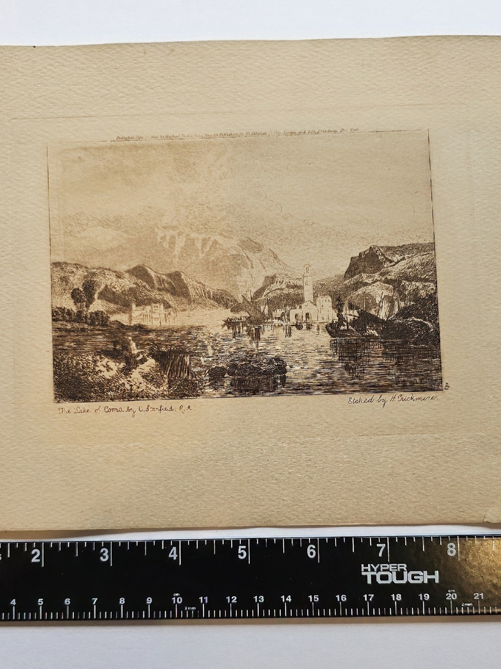 Antique 1885 H. Crickmore Etching “The Lake of Como” after Clarkson Stanfield
